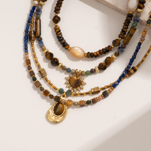 1 Piece Bohemia Style Classic Beads Stainless Steel Waterproof Tiger's-Eye Natural Stone Women's Beaded Necklaces h5 Picture4