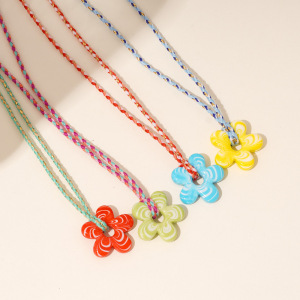 1 Piece Glamorous Series Sweet Ripple Textured Flower Glass Women's Pendant Necklaces h5 Picture5