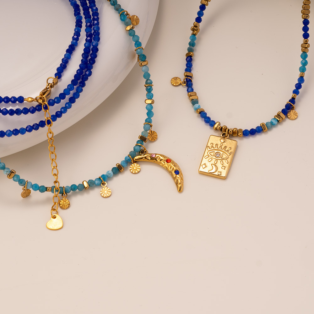 1 Stuk Exquisite Series Retro Maanvormige Hanger Roestvrij Staal Waterdicht Goudkleurig Dames Kralenketting Afbeelding6