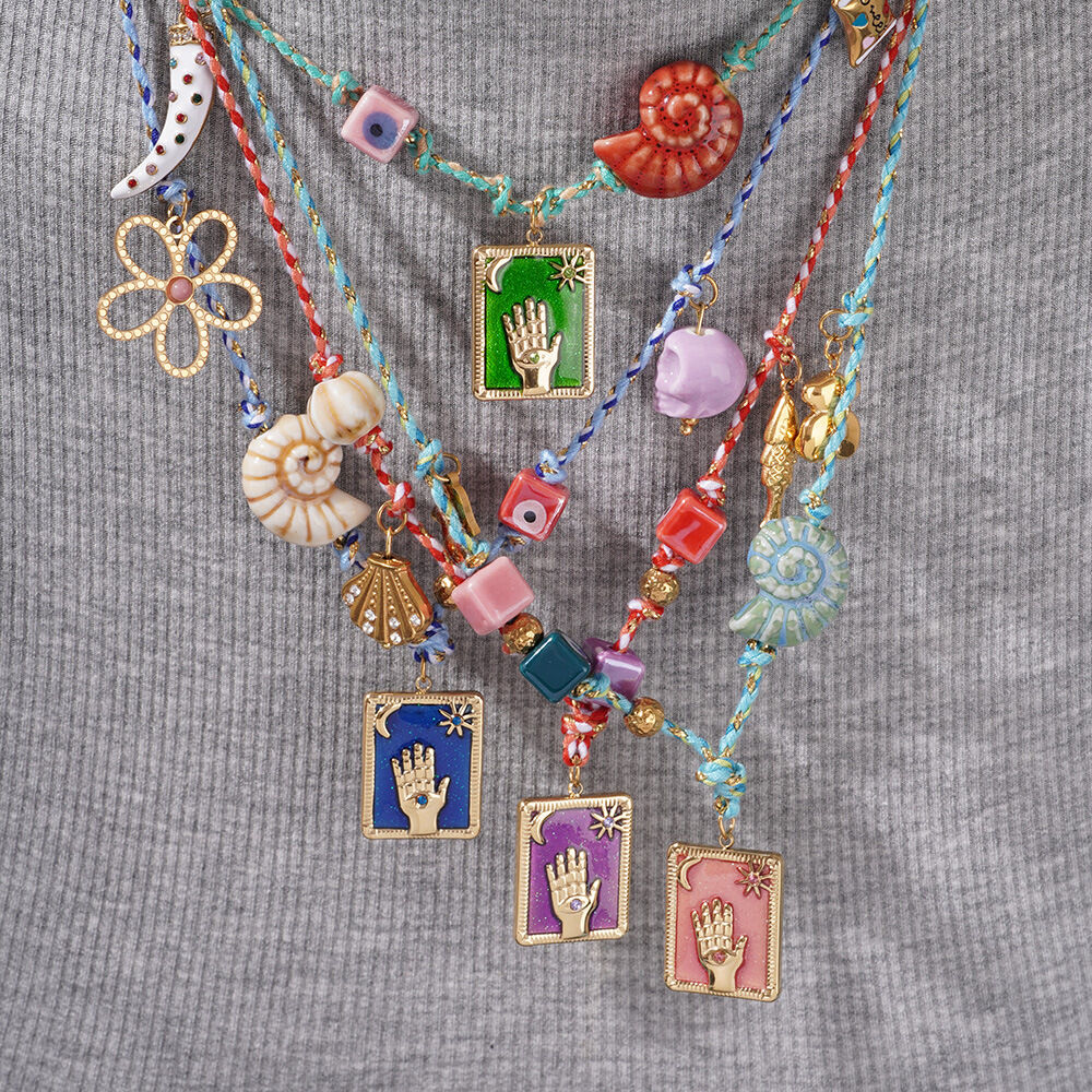 1 stuk luxe klassieke hand tarot hanger ketting van roestvrij staal, waterdicht, goudkleurig, voor dames Afbeelding2