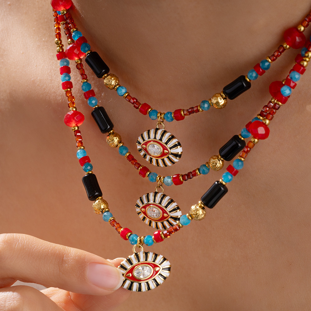 Collana Con Perline Da Donna Color Oro Impermeabile In Acciaio Inossidabile Con Occhio Retrò Chic Della Serie Radiant Da 1 Pezzo Immagine3