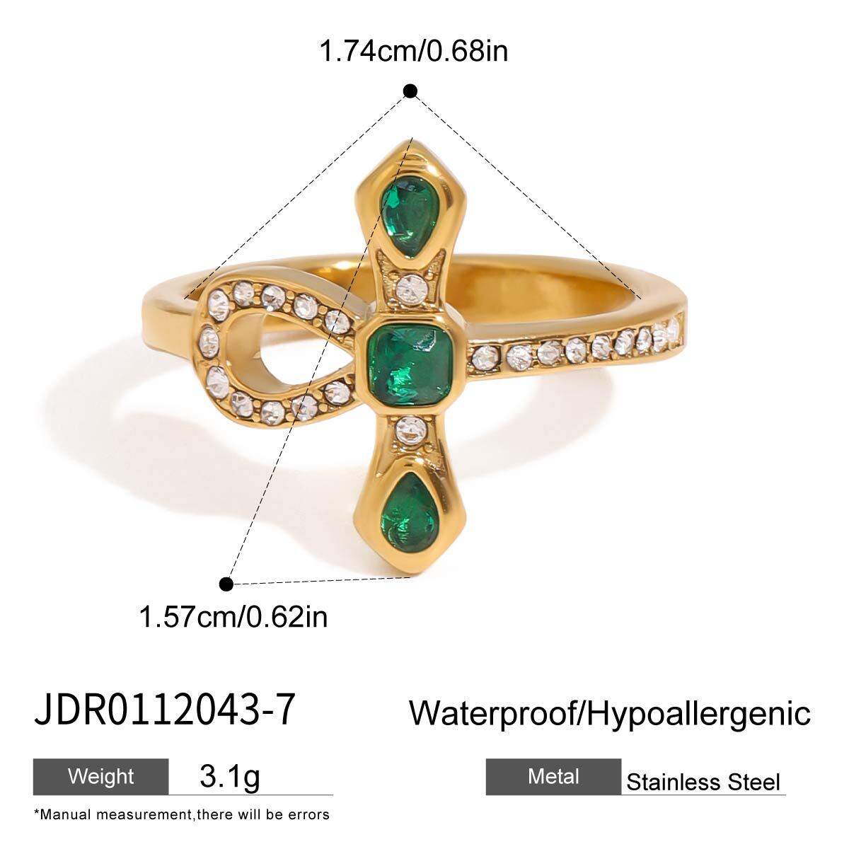 1 pezzo di anello singolo da donna in acciaio inossidabile con croce retrò, impermeabile, color oro 