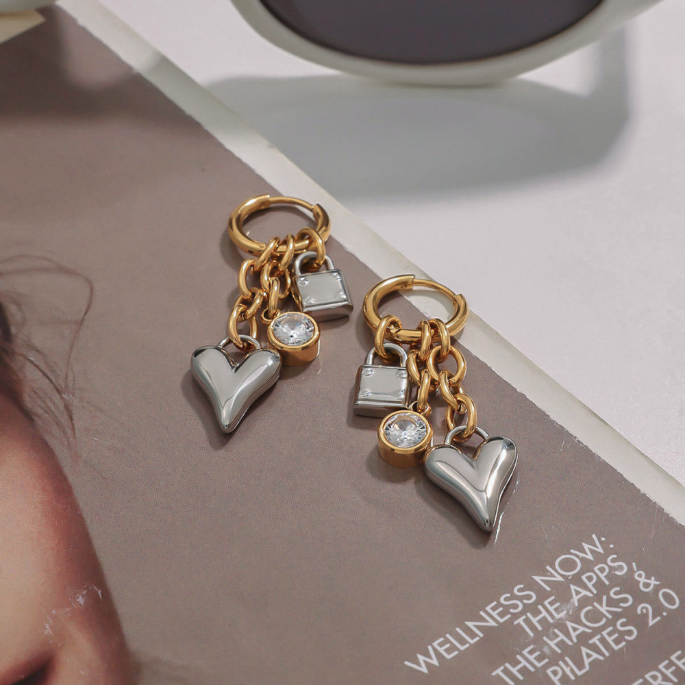 1 Pair  Heart & Block Stainless Steel Gold Color Women's Drop Earrings Picture3