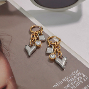1 Pair  Heart & Block Stainless Steel Gold Color Women's Drop Earrings h5 Picture3