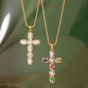 1 Piece Retro Cross Stainless Steel Waterproof Gold Color Women's Pendant Necklaces h5 Picture2