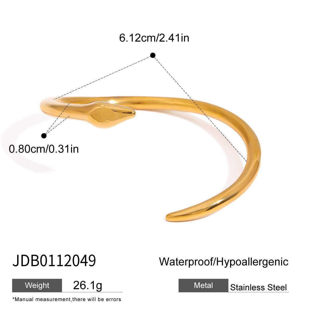 Braccialetti da donna color oro impermeabili in acciaio inossidabile a forma di serpente, stile lusso, 1 pezzo h5 