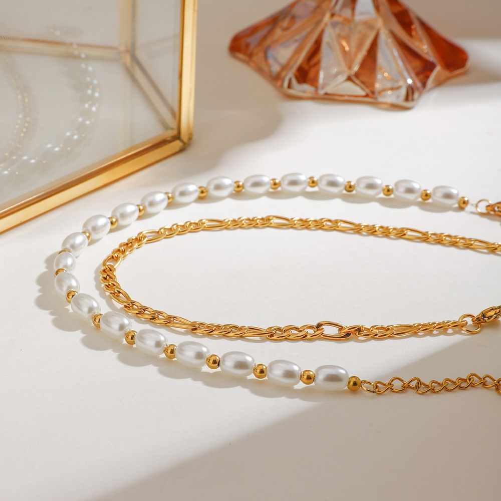 1 Piece Beads Stainless Steel Waterproof Gold Color Women's Layered Anklets h5Picture2