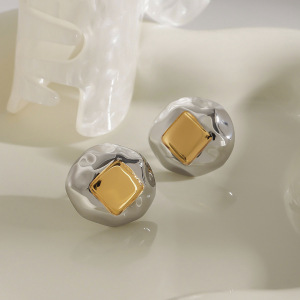 1 Paio Di Orecchini A Bottone Semplici In Acciaio Inossidabile, Impermeabili, Color Oro E Argento, Da Donna h5 Immagine3