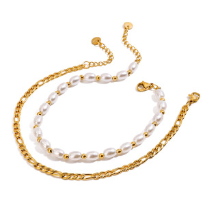 1 Piece Beads Stainless Steel Waterproof Gold Color Women's Layered Anklets h5 Picture3