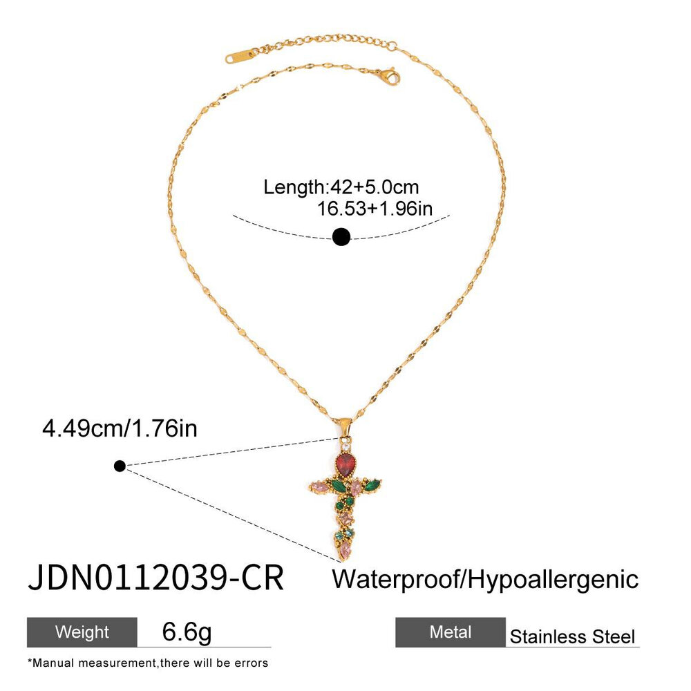 1 Piece Retro Cross Stainless Steel Waterproof Gold Color Women's Pendant Necklaces