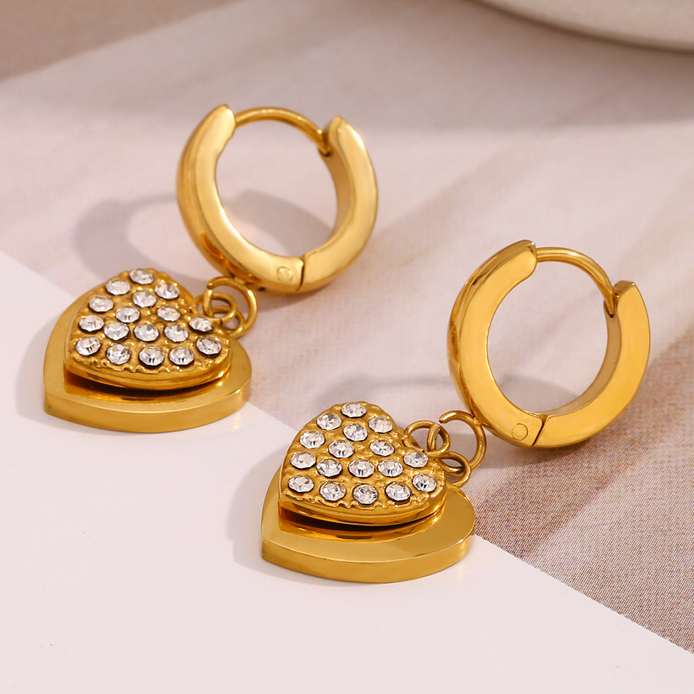Pendientes Colgantes De Acero Inoxidable Con Forma De Corazón Retro, Color Dorado, Resistentes Al Agua Imagen2