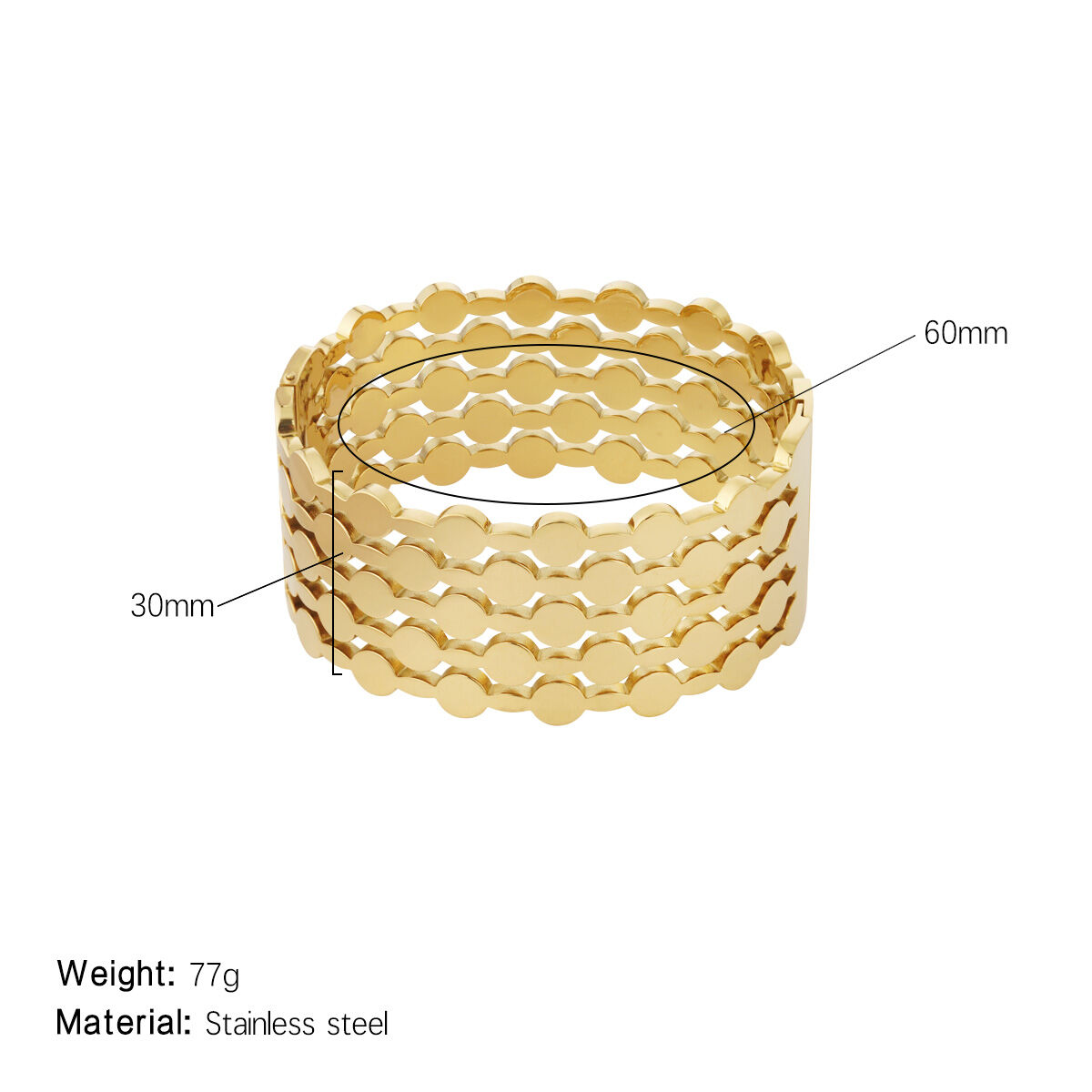 Bracelet jonc moderne élégant à motif annulaire patchwork en acier inoxydable imperméable couleur or (1 pièce) 