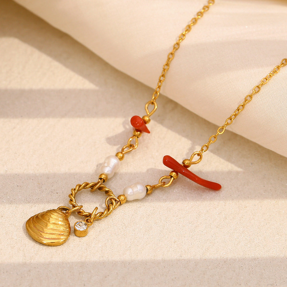 Vacation Stainless Steel Waterproof Gold Color Pendant Necklaces Picture4