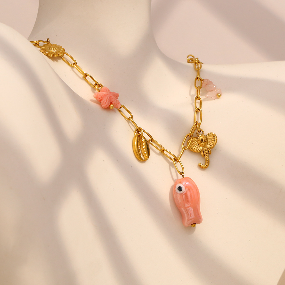 Collar Con Colgante De Tortuga De Acero Inoxidable En Color Dorado Para Mujer, Serie Simple, 1 Pieza Imagen2