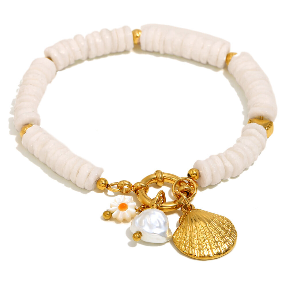 Bracelet pendentif coquillage blanc - Or 