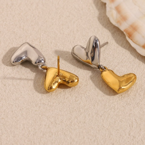 Retro Heart Stainless Steel Waterproof Gold & Sliver Color Mixed Drop Earrings h5 Picture4