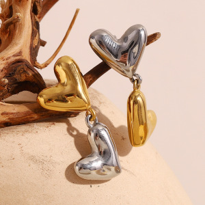 Retro Heart Stainless Steel Waterproof Gold & Sliver Color Mixed Drop Earrings h5 Picture2