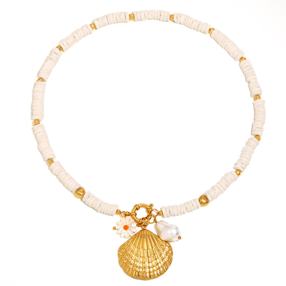 Collier coquillage blanc coquille Saint-Jacques - Or Image2