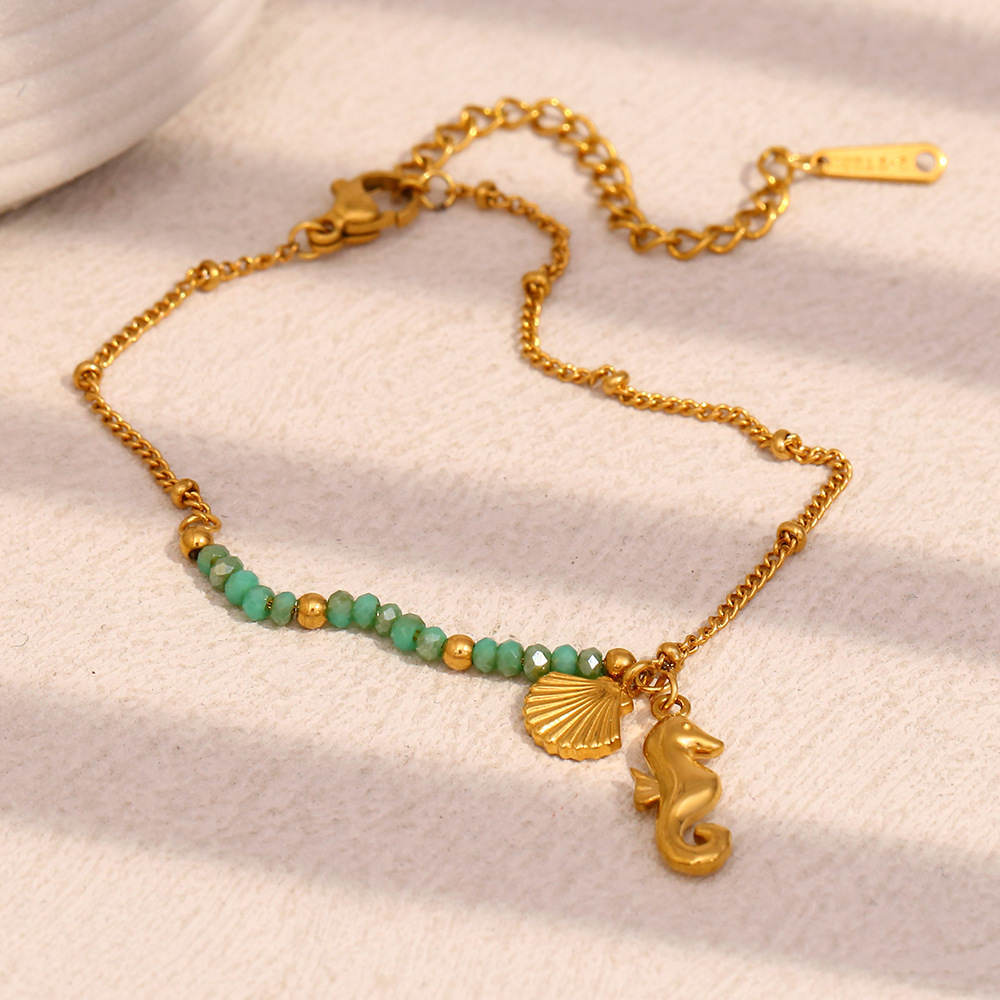 Pulseras Con Dijes De Caballito De Mar De Acero Inoxidable, Resistentes Al Agua Y Color Dorado. h5Imagen2