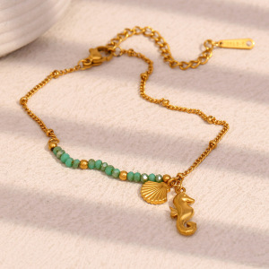 Pulseras Con Dijes De Caballito De Mar De Acero Inoxidable, Resistentes Al Agua Y Color Dorado. h5 Imagen2