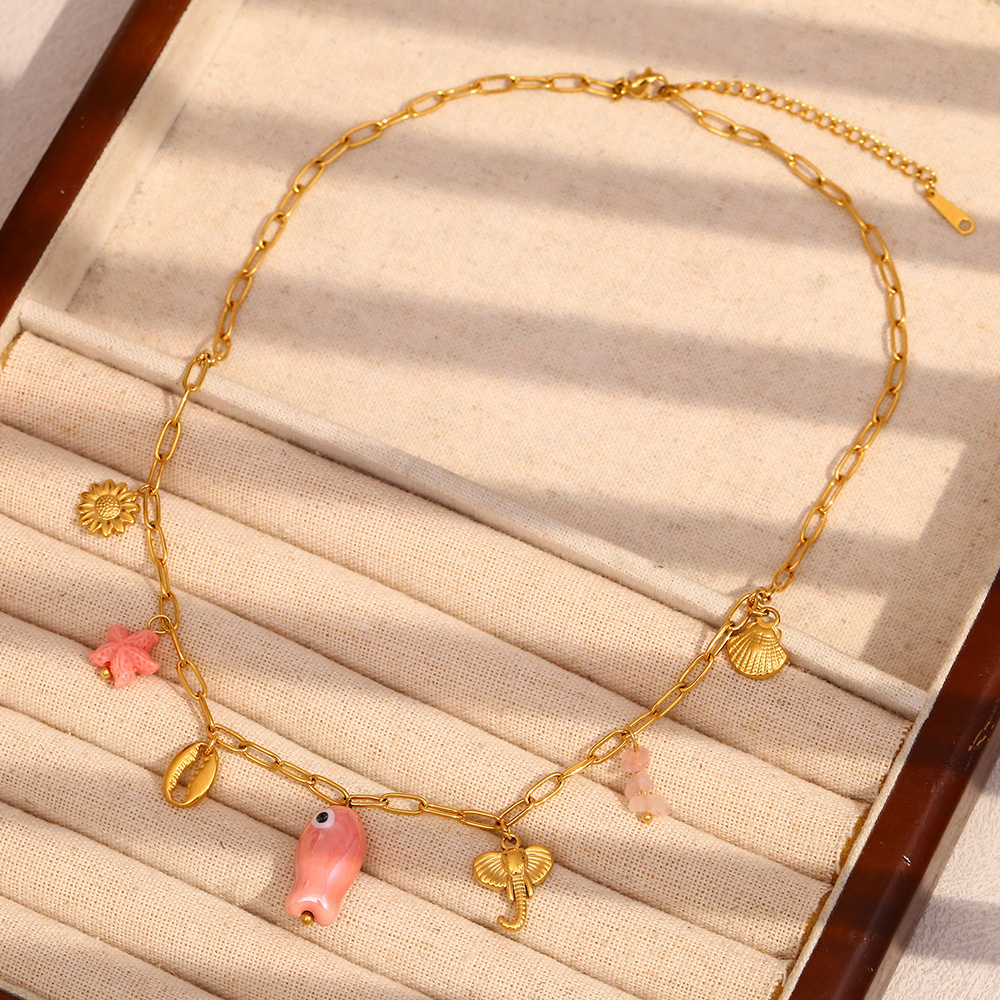 Collar Con Colgante De Tortuga De Acero Inoxidable En Color Dorado Para Mujer, Serie Simple, 1 Pieza Imagen5
