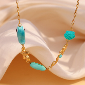 Collar Con Colgante De Tortuga De Acero Inoxidable En Color Dorado Para Mujer, Serie Simple, 1 Pieza h5 Imagen4