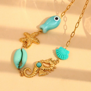 Collar Con Colgante De Tortuga De Acero Inoxidable En Color Dorado Para Mujer, Serie Simple, 1 Pieza h5 Imagen3
