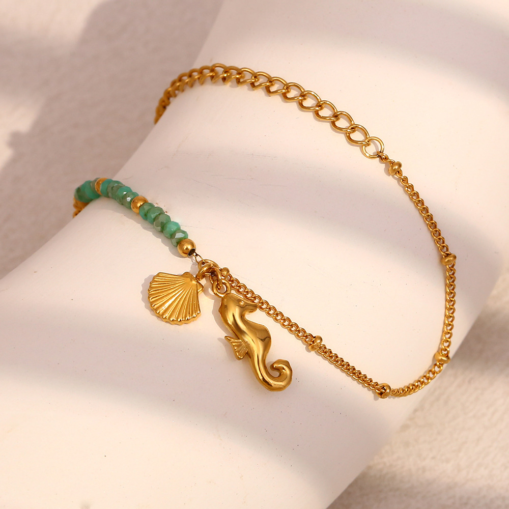 Pulseras Con Dijes De Caballito De Mar De Acero Inoxidable, Resistentes Al Agua Y Color Dorado. h5Imagen4