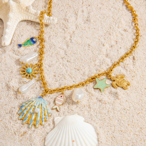 Vakantieserie Shell Roestvrijstalen Waterdichte Goudkleurige Hanger Kettingen h5 Afbeelding6