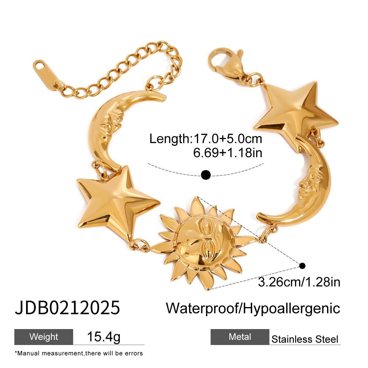 Retro-Armbänder mit Sonne/Mond-Motiv aus Edelstahl, wasserdicht, goldfarben, für Damen h5 