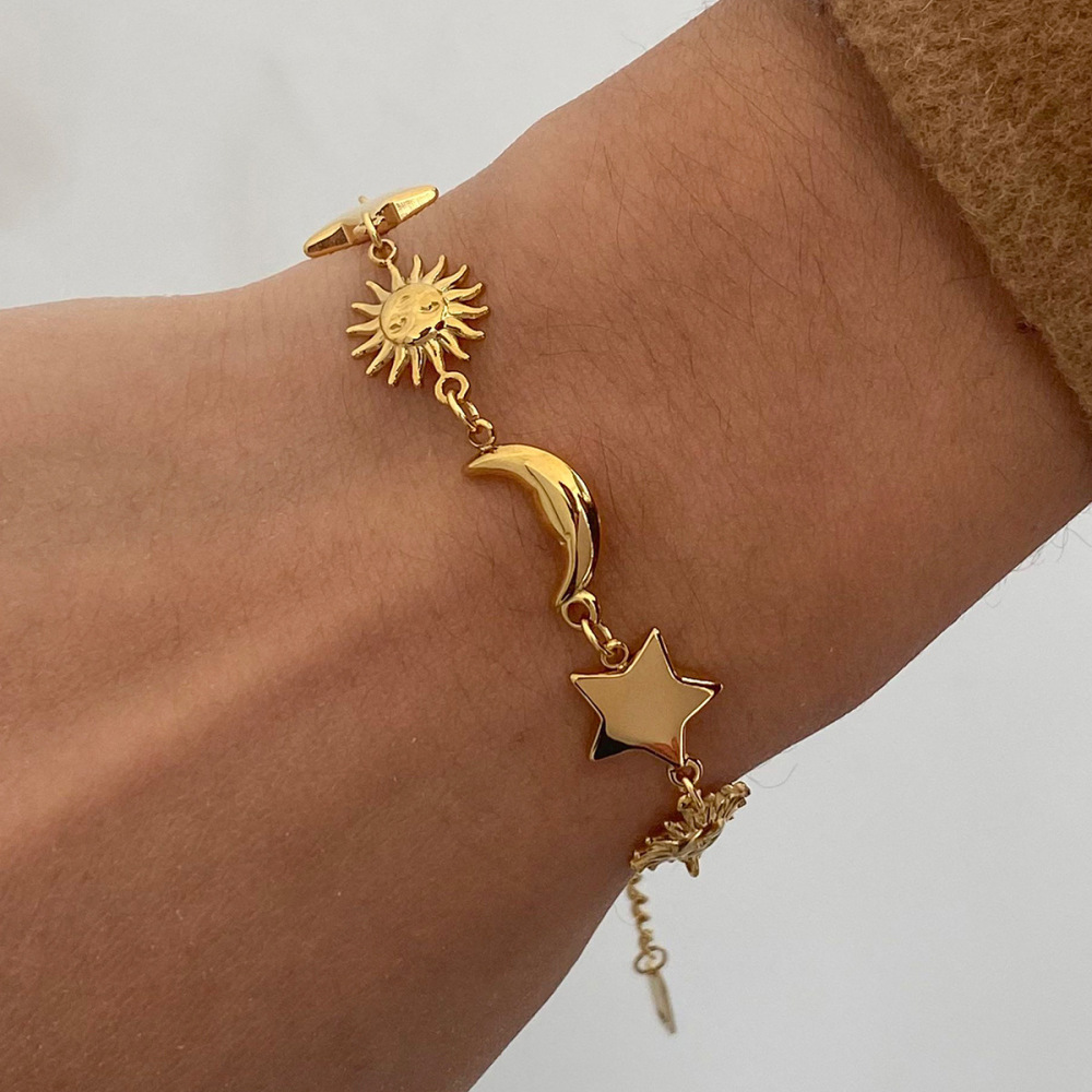 Retro Sun/Moon Stainless Steel Waterproof Gold Color Women's Charm Bracelets h5Picture8