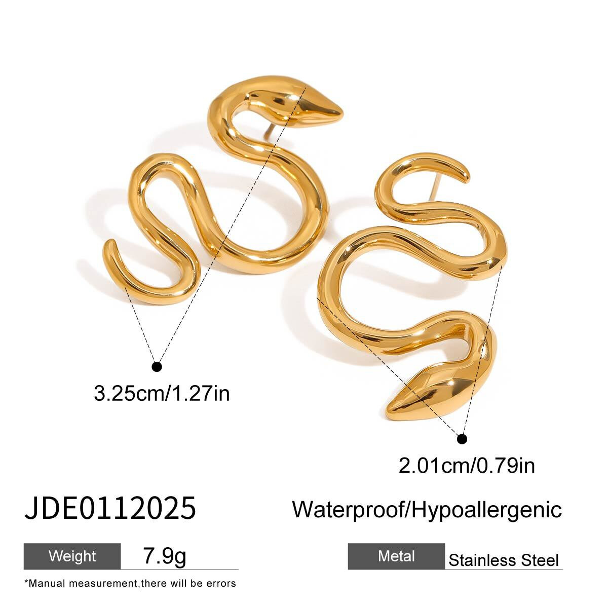 Modern Stainless Steel Waterproof Snake Shape Gold Color Women's Stud Earrings Picture2