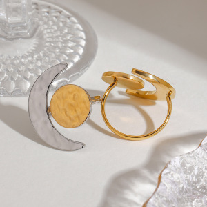 Retro Sun/Moon Stainless Steel Waterproof Gold Color Women's Adjustable Rings h5 Picture6