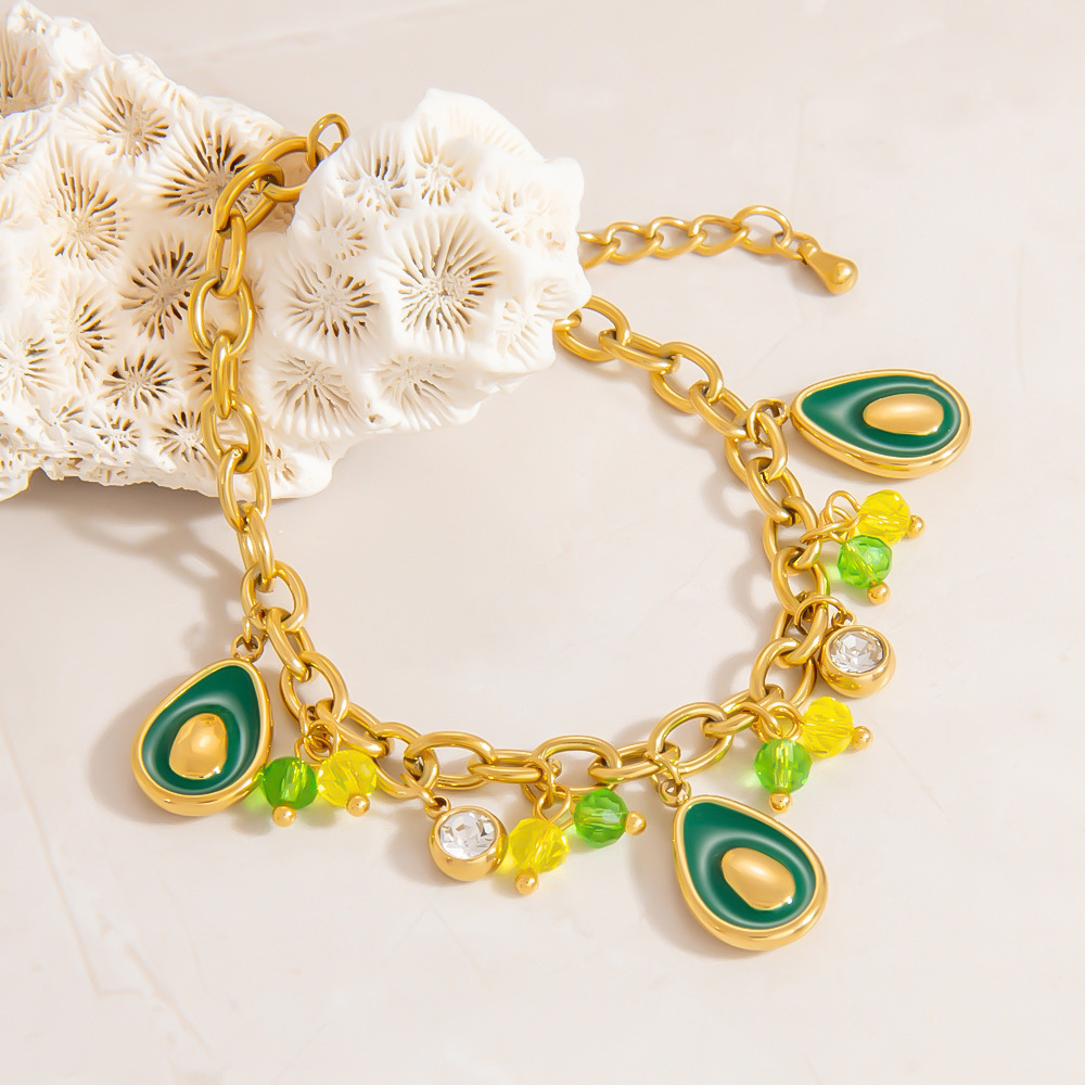 1 Stuk Intricate Series Vivid Avocado Roestvrijstalen Waterdichte Gouden Damesarmband Met Bedeltjes h5Afbeelding4