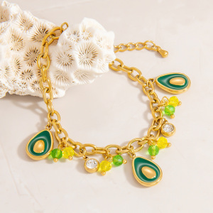 1 Stuk Intricate Series Vivid Avocado Roestvrijstalen Waterdichte Gouden Damesarmband Met Bedeltjes h5 Afbeelding4