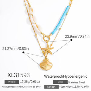 1 Piece Vacation Series Oceanic Stainless Steel Waterproof Gold Color Women's Pendant Necklaces h5