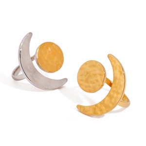 Retro Sun/Moon Stainless Steel Waterproof Gold Color Women's Adjustable Rings h5 Picture7
