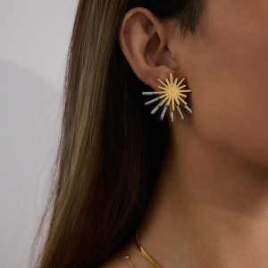 Orecchini A Bottone Da Donna Color Oro Impermeabili In Acciaio Inossidabile Sun h5 Immagine5