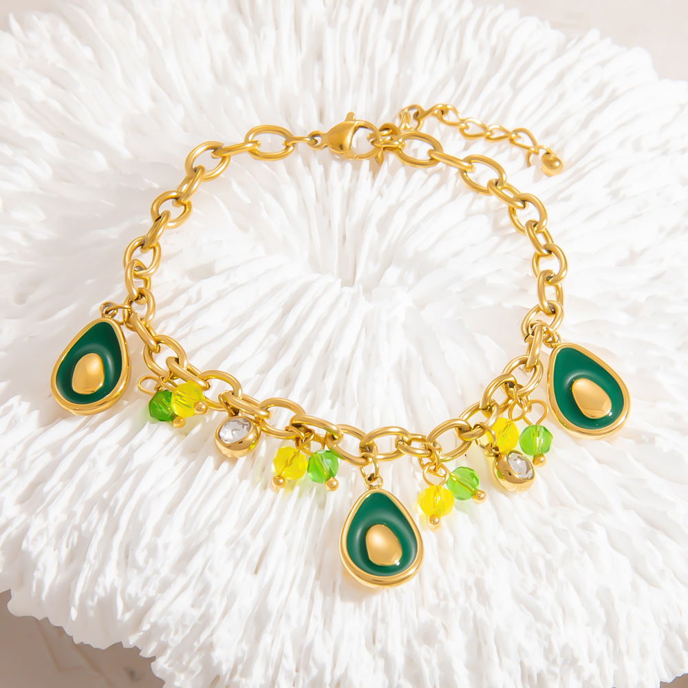 1 Stuk Intricate Series Vivid Avocado Roestvrijstalen Waterdichte Gouden Damesarmband Met Bedeltjes h5Afbeelding5