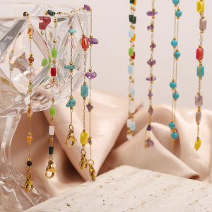 1 Piece Dazzling Beads Stainless Steel Waterproof Gold Color Women's Chain Necklaces h5 Picture3