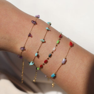 1 Piece Dazzling Beads Stainless Steel Waterproof Gold Color Women's Chain Necklaces h5 Picture5