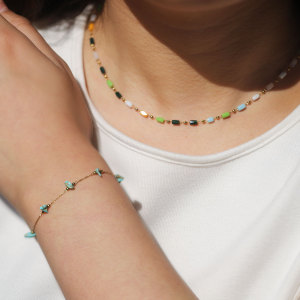 1 Piece Dazzling Beads Stainless Steel Waterproof Gold Color Women's Chain Necklaces h5 Picture4