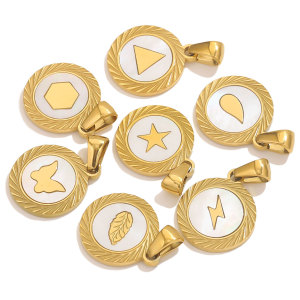 1 Piece Delicate Circle Stainless Steel Waterproof Gold Color Shell Women's Pendants h5 Picture5