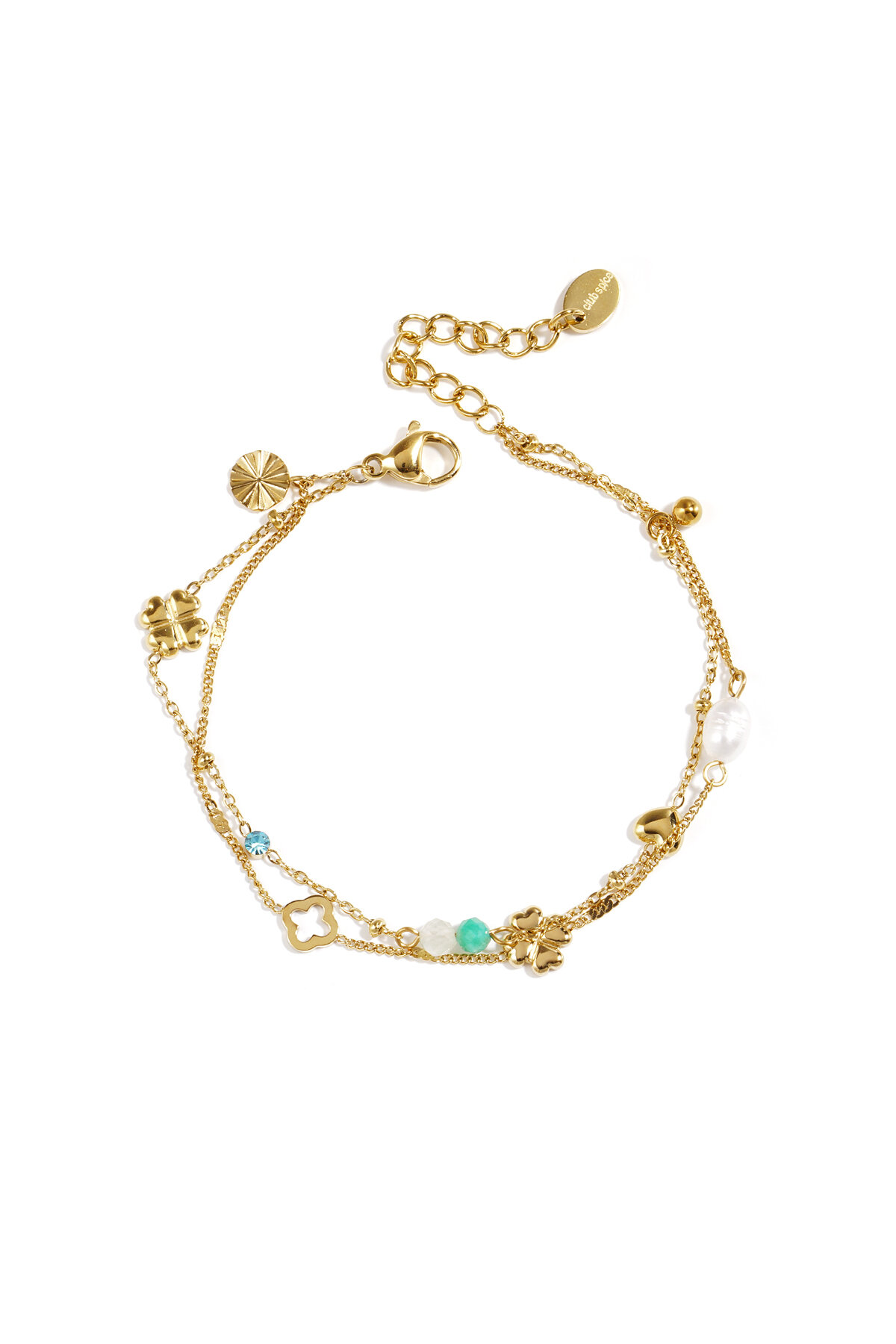 Bracelet with clover, beads and stones 