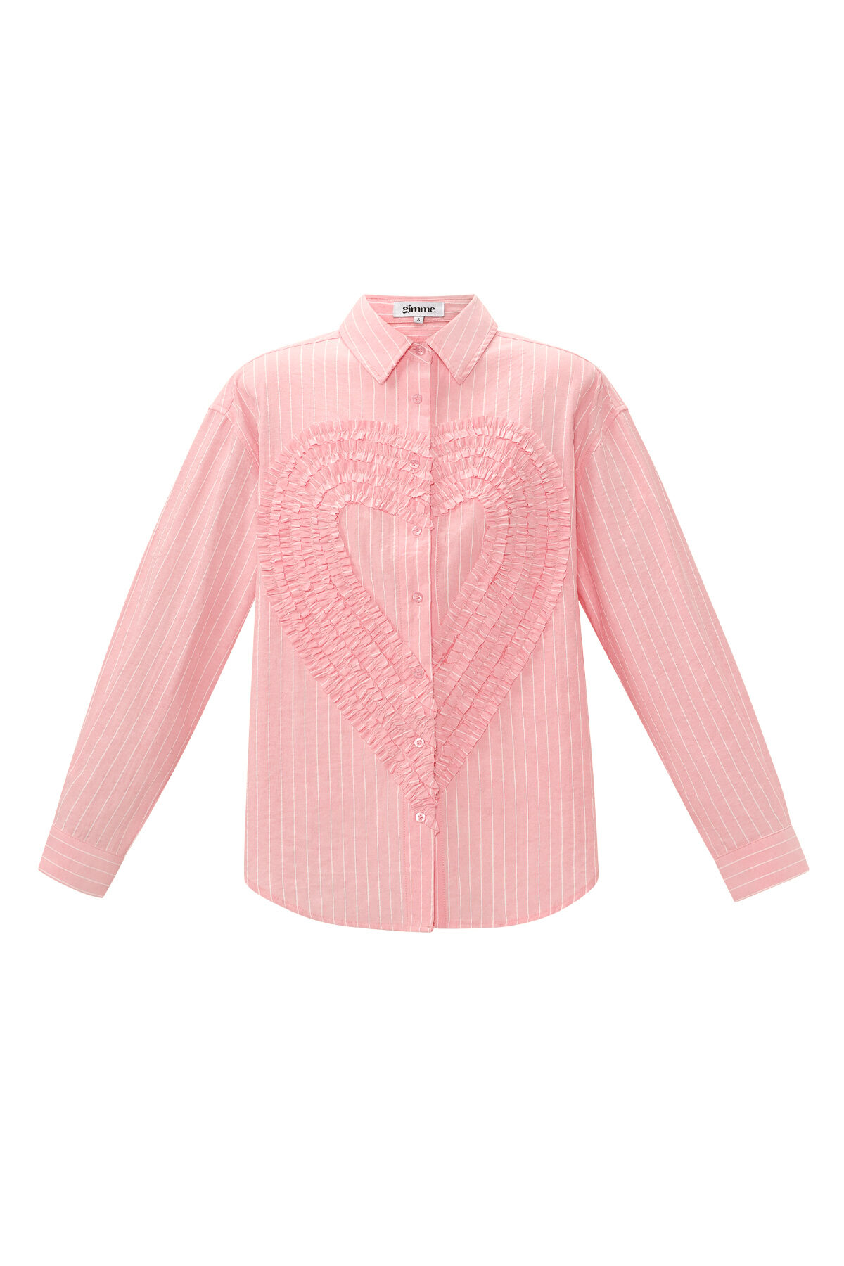 Cotton Woven Women's Blouse Casual Stripes Heart Ruffle Detail h5Picture11
