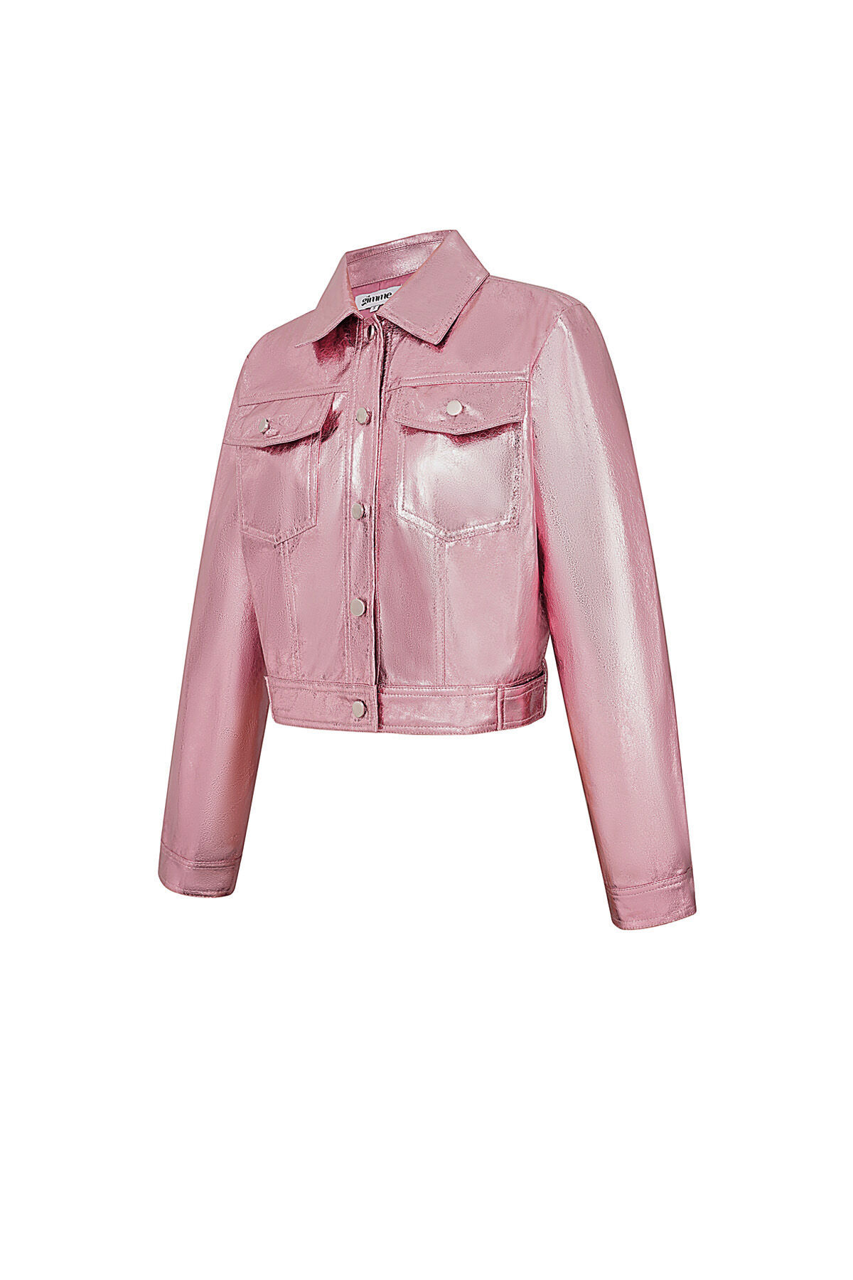 PU Damen Kurze Jacke Glänzende Metallische Oberfläche h5 Bild6