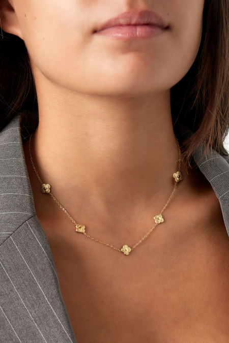 Necklace clover with pattern Gold Color Stainless Steel 2