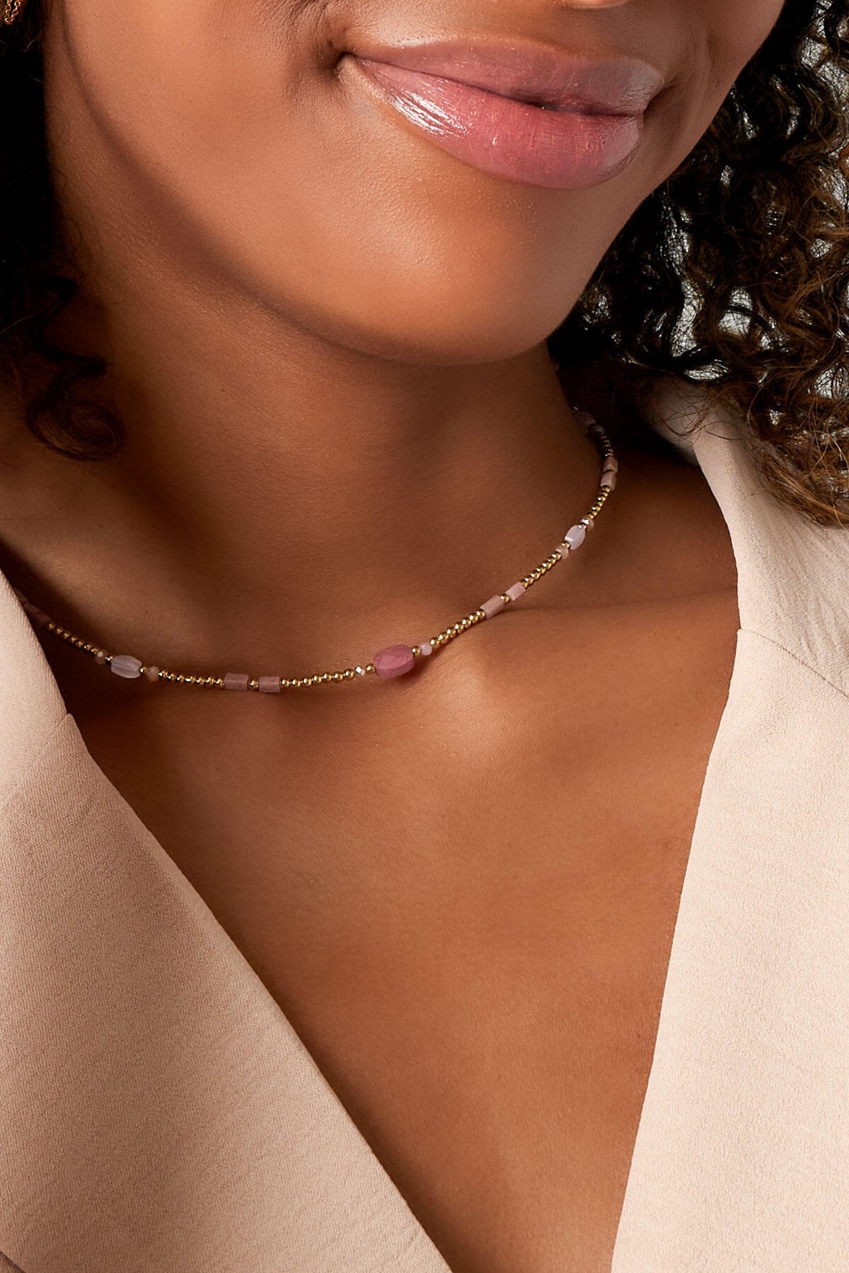 Collar con cuentas detalles coloridos - acero inoxidable rosa y dorado h5 Imagen3