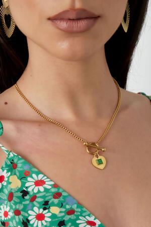 Cierre redondo de cadena y detalle de corazón verde - dorado h5 Imagen3