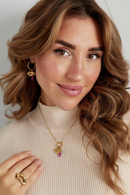 Necklace mouth with beads - Gold color/purple 2
